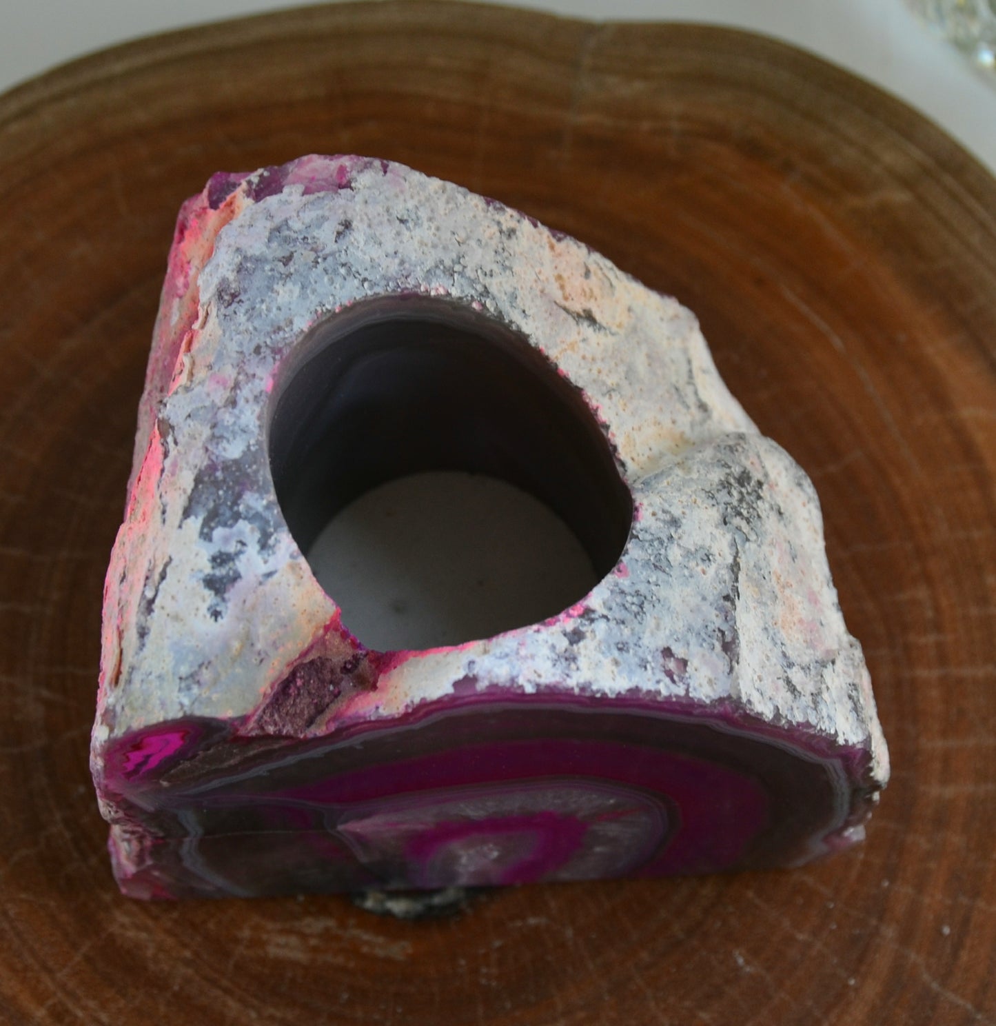 Pink Agate Tealight Candle Holder