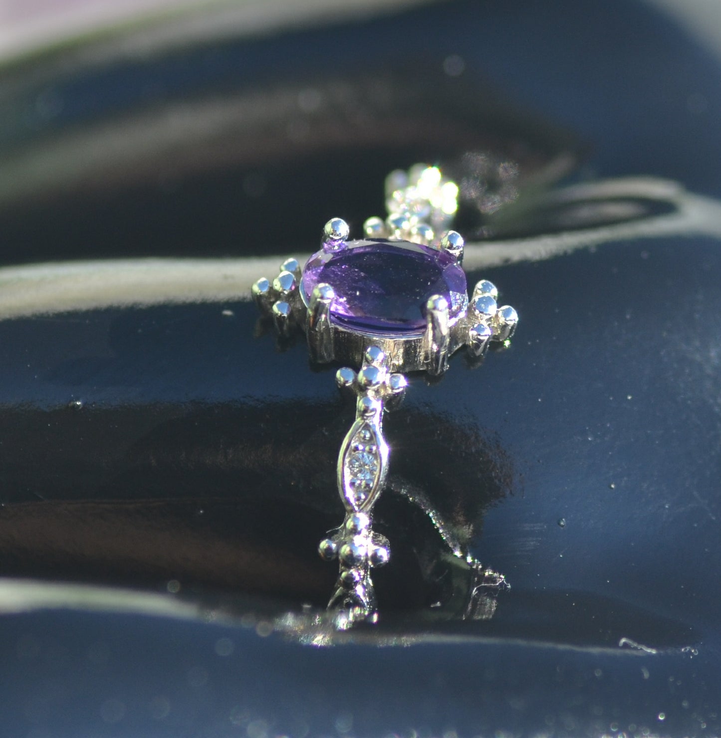 Amethyst Adjustable Sterling Silver S925 Ring