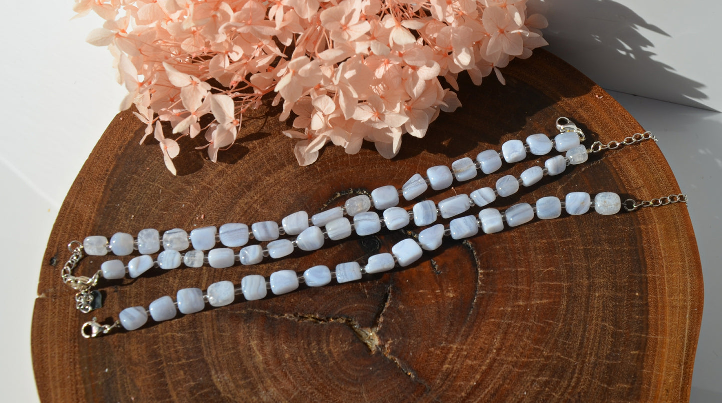 Blue Lace Agate Chip Clasp Bracelet