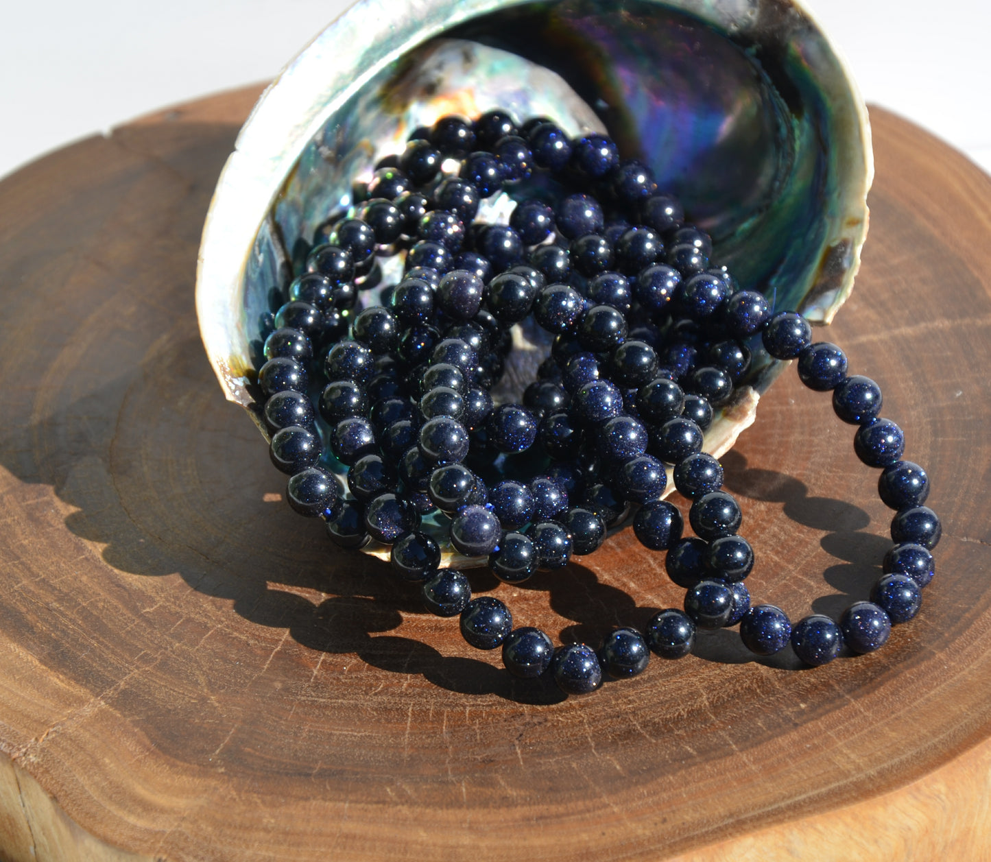 Blue Sandstone Bead Stretch Bracelet