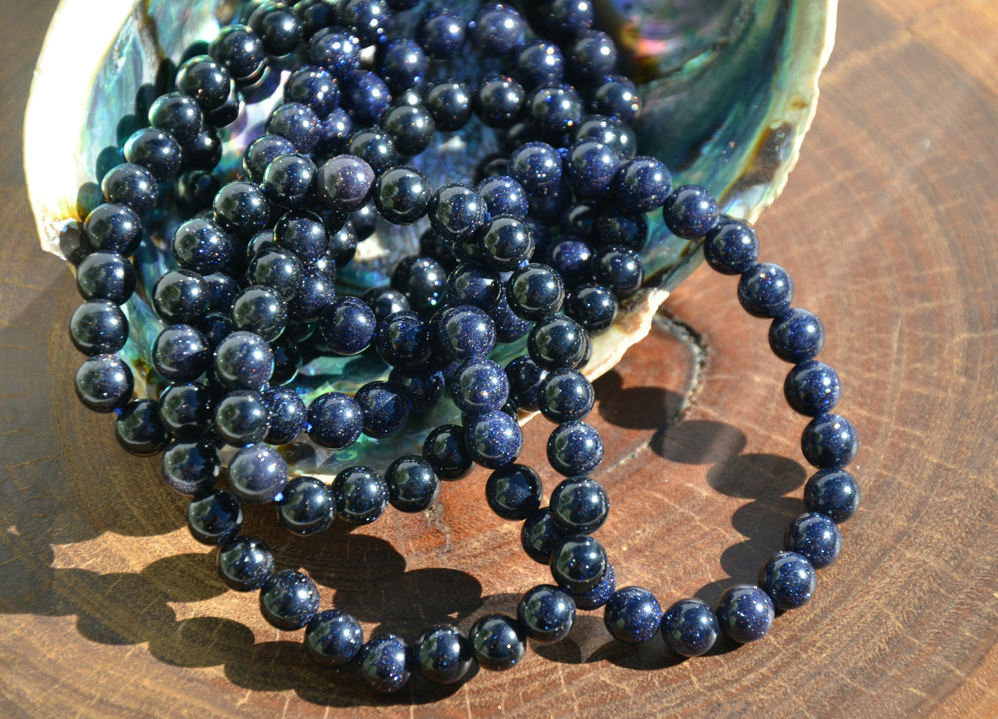 Blue Sandstone Bead Stretch Bracelet