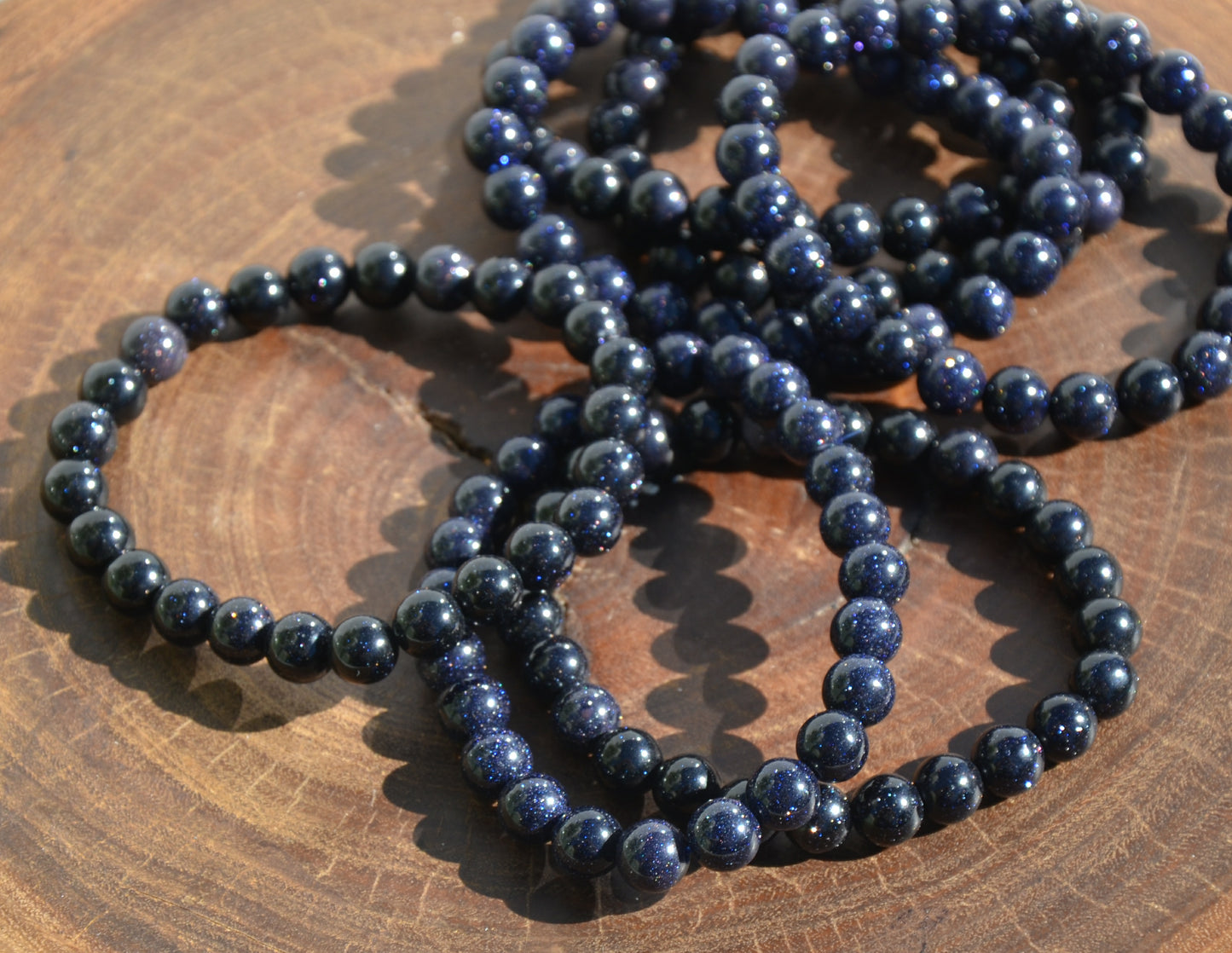 Blue Sandstone Bead Stretch Bracelet