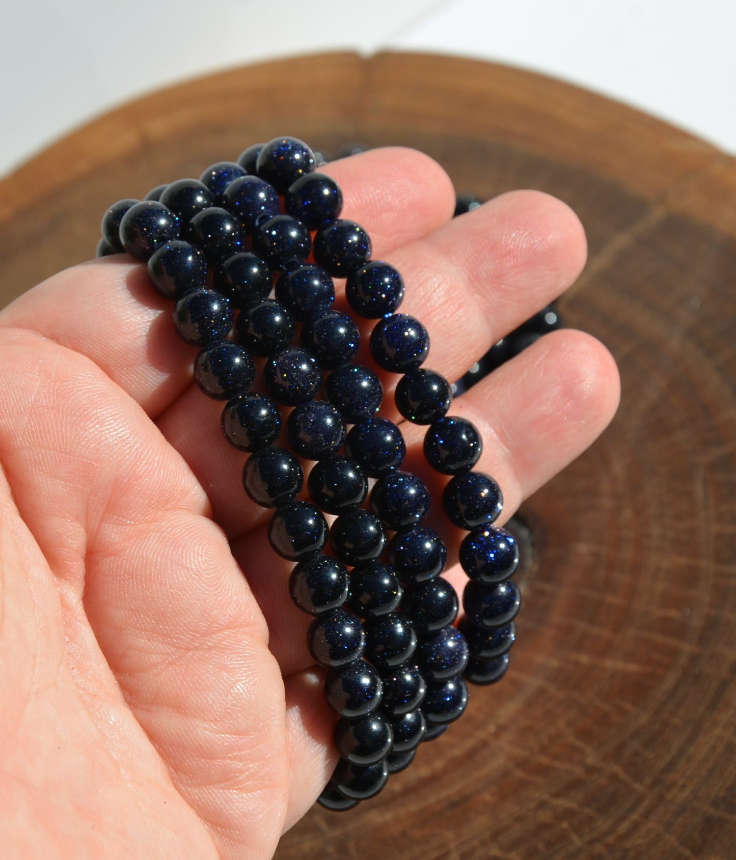 Blue Sandstone Bead Stretch Bracelet