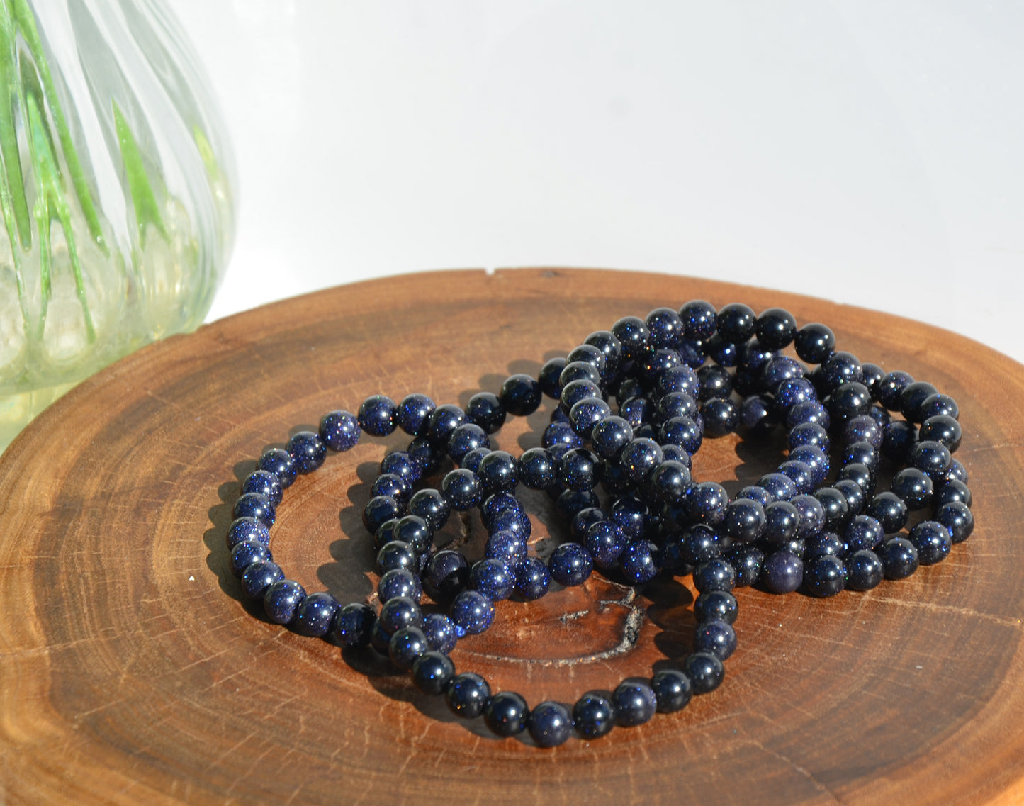 Blue Sandstone Bead Stretch Bracelet