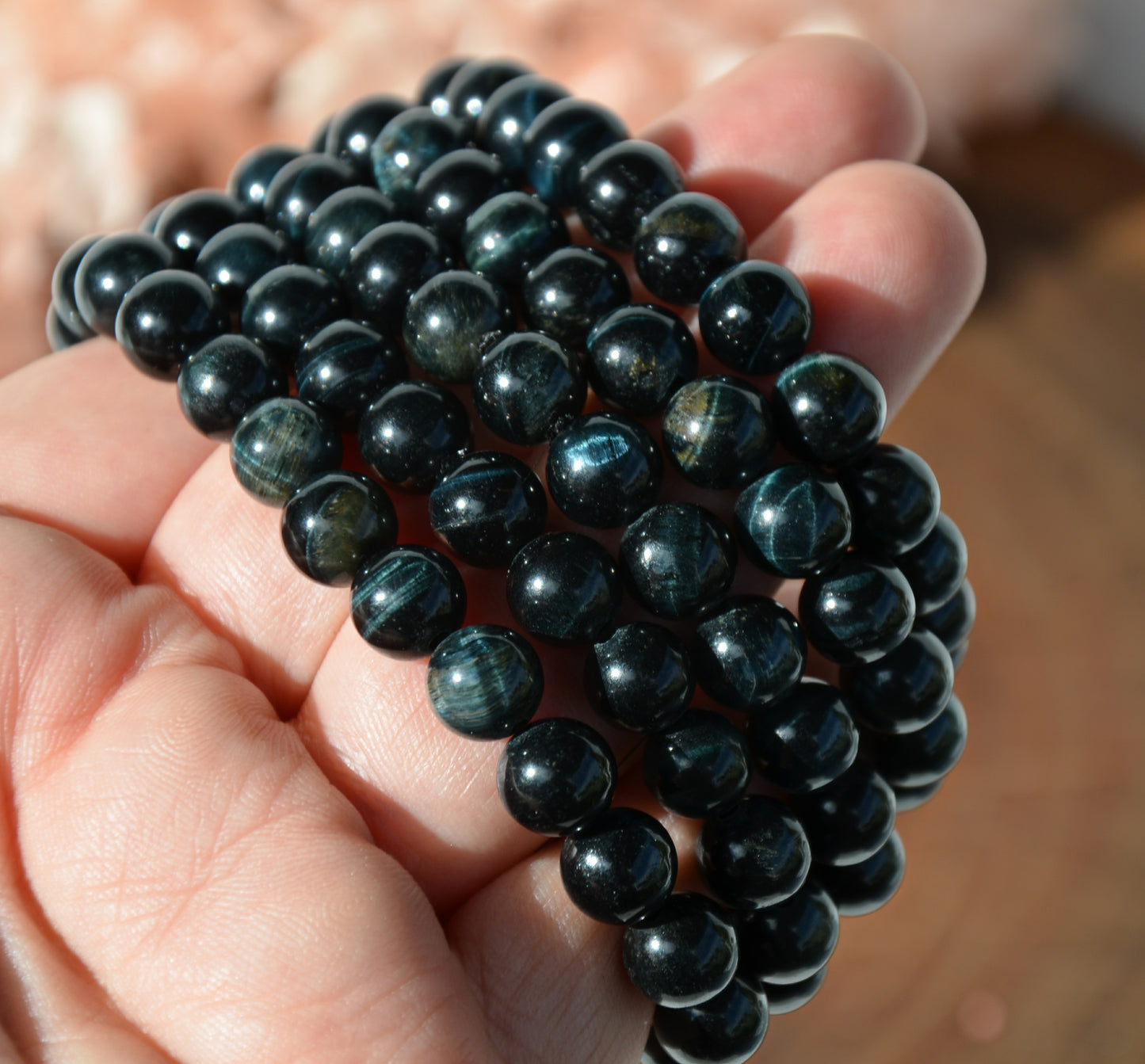 Hawks Eye (Blue Tigers Eye) Bead Stretch Bracelet