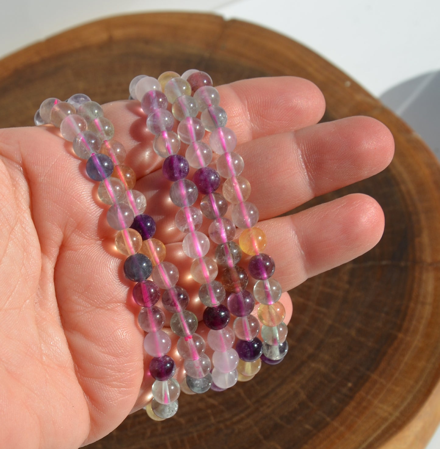 Rainbow Fluorite Mixed Bead Stretch Bracelet