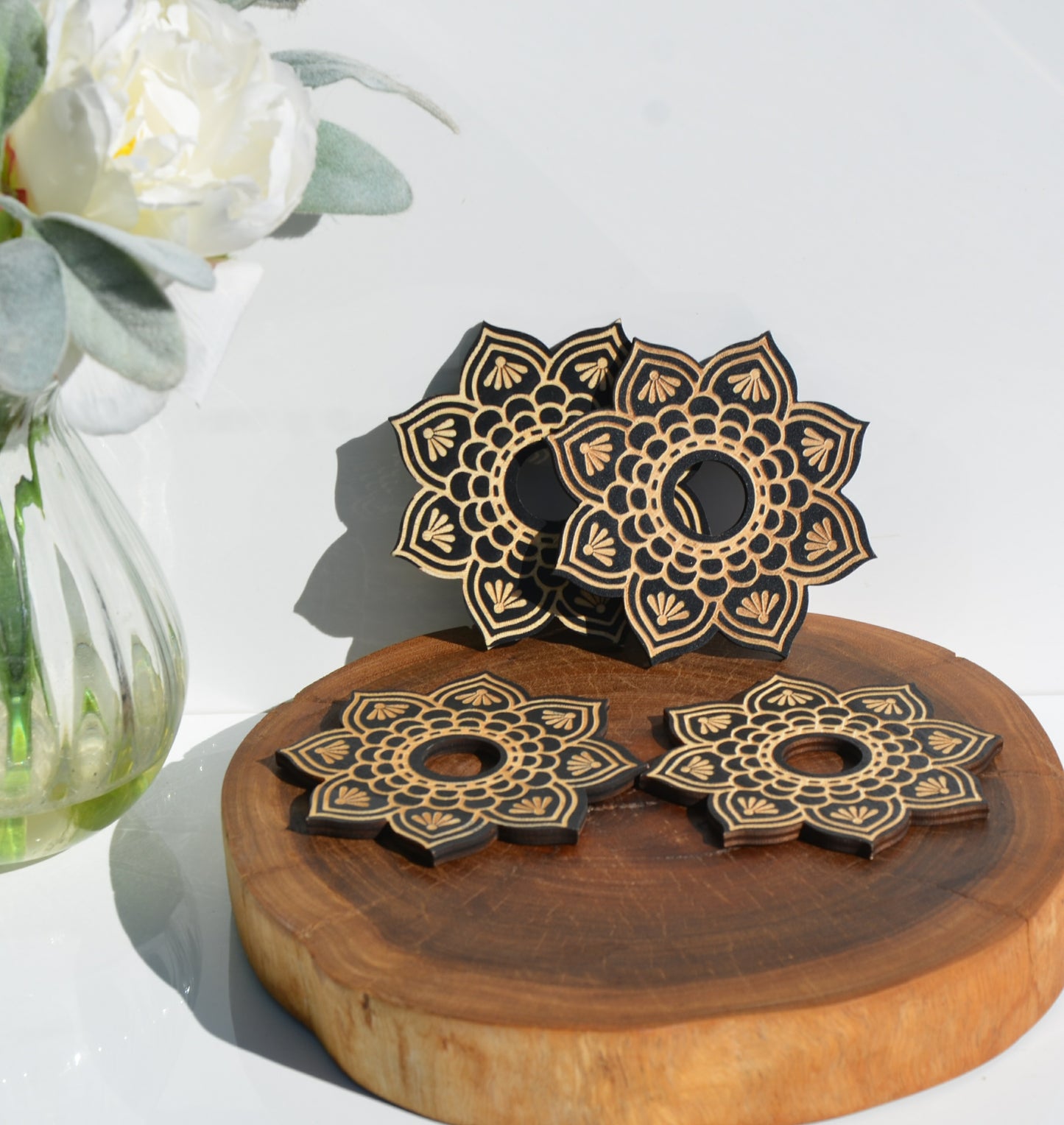 Mandala Flower Wooden Sphere Stand