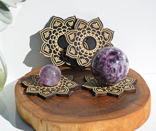 Mandala Flower Wooden Sphere Stand