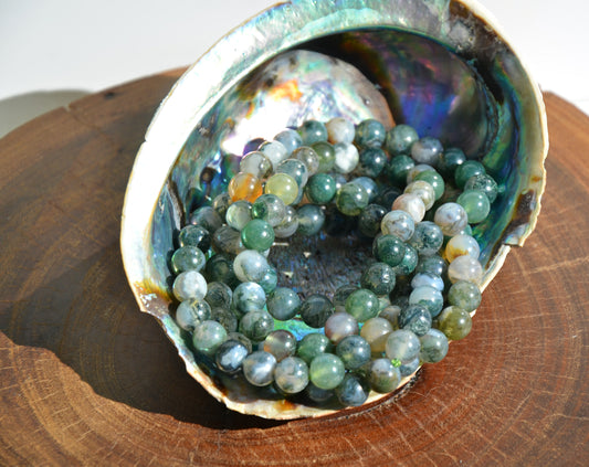 Moss Agate Bead Stretch Bracelet