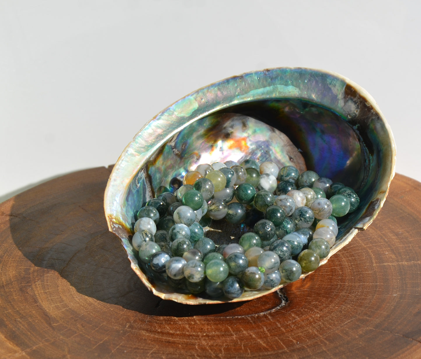 Moss Agate Bead Stretch Bracelet