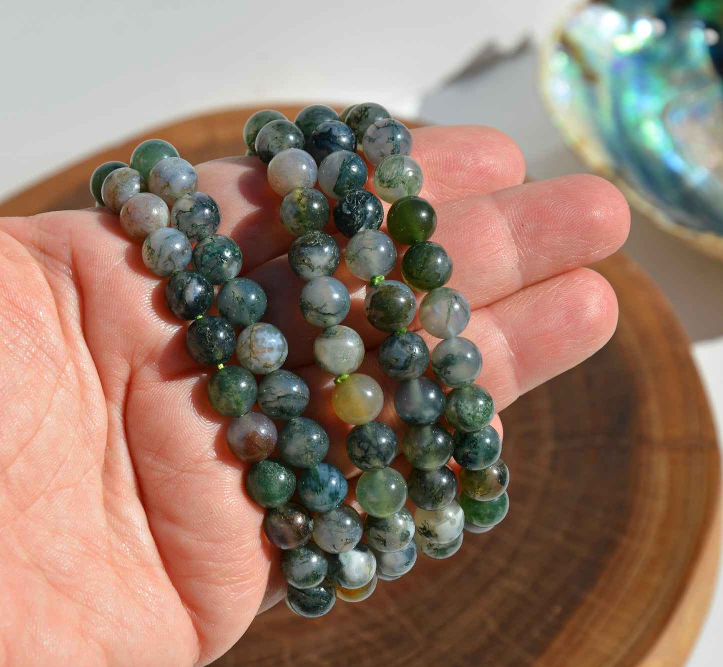 Moss Agate Bead Stretch Bracelet