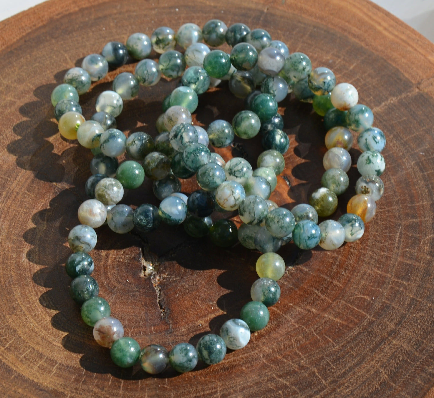 Moss Agate Bead Stretch Bracelet