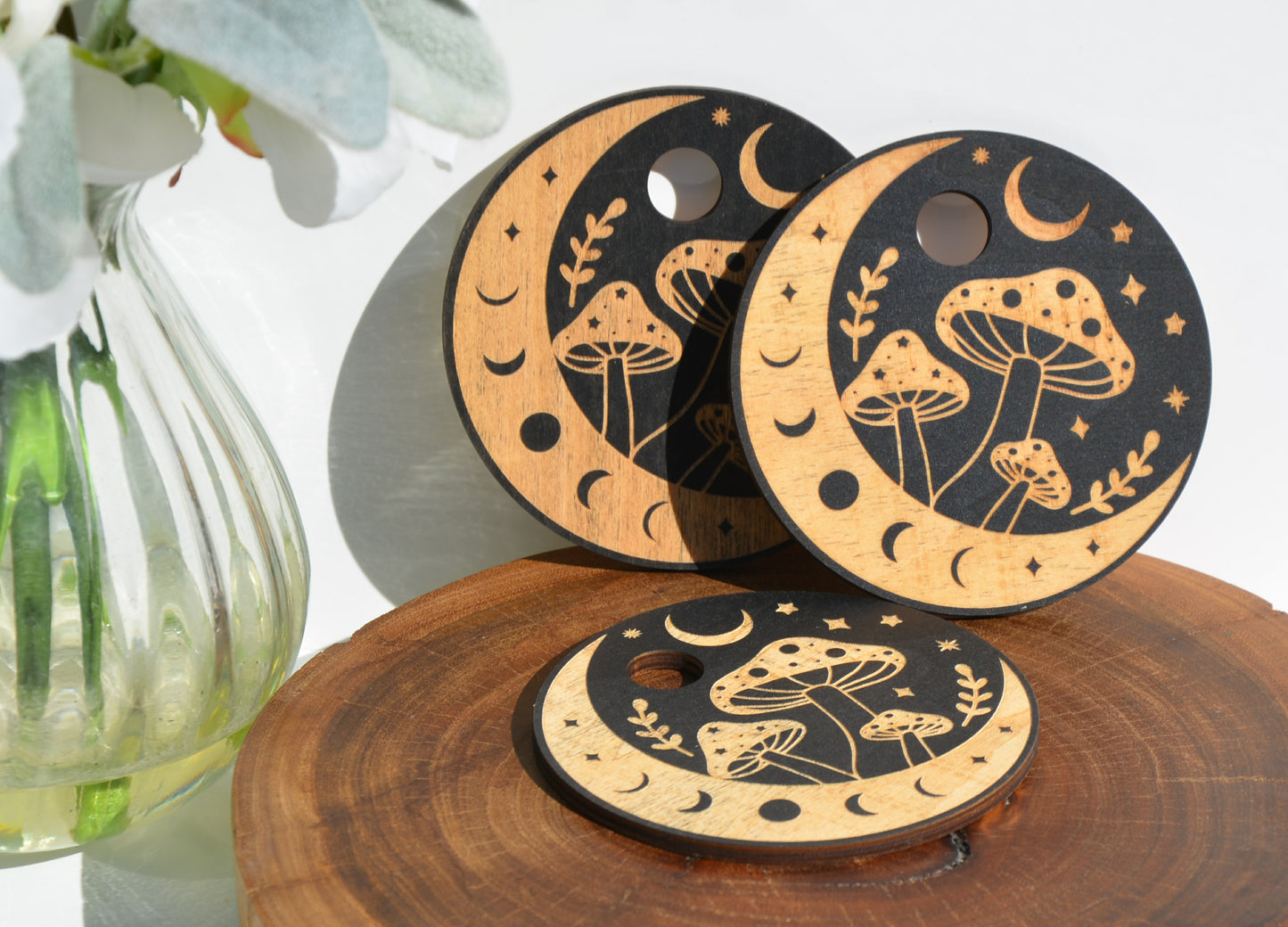 Mushroom and Moon Wooden Sphere Stand