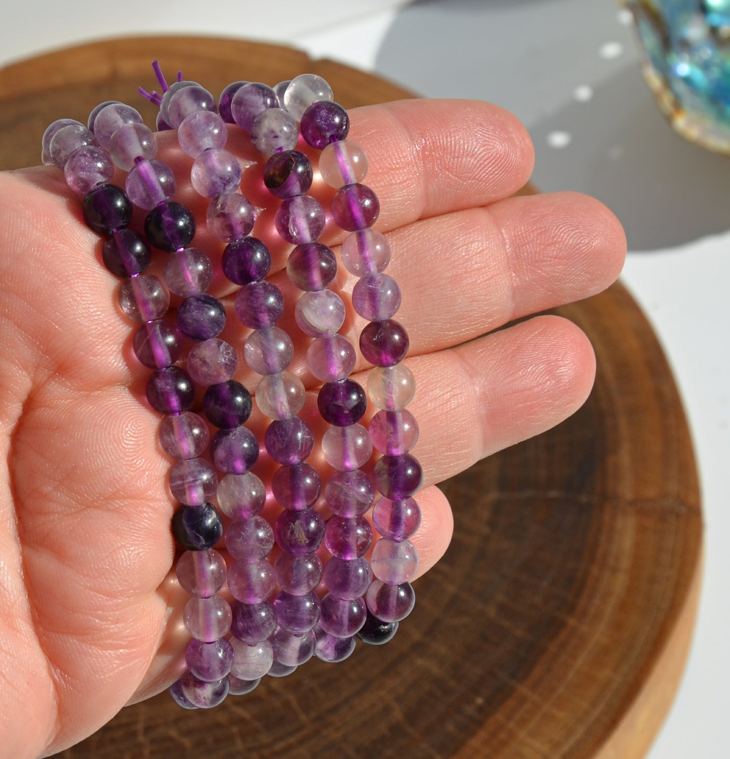 Purple Fluorite Bead Stretch Bracelet