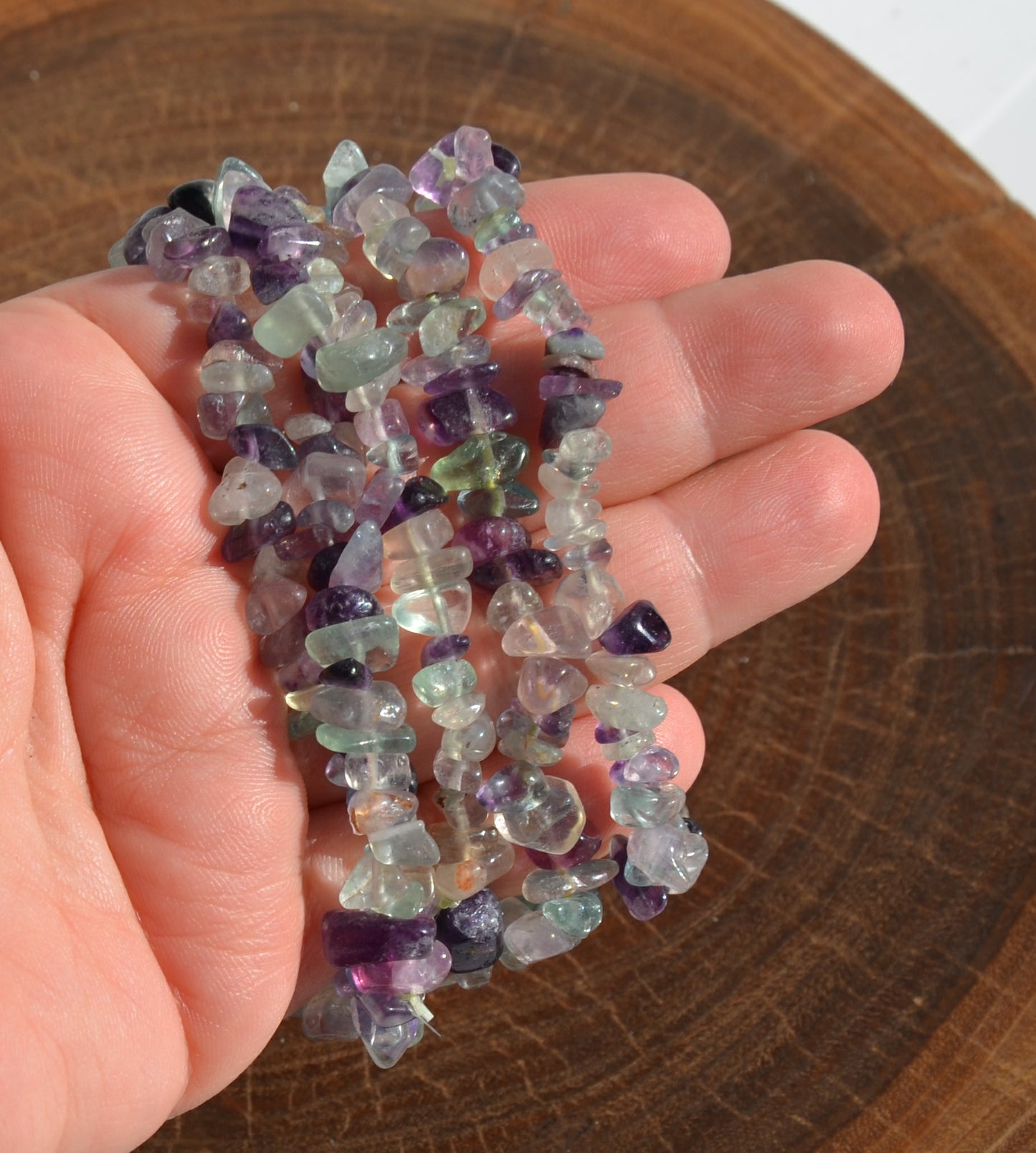 Rainbow Fluorite Chip Elastic Bracelet