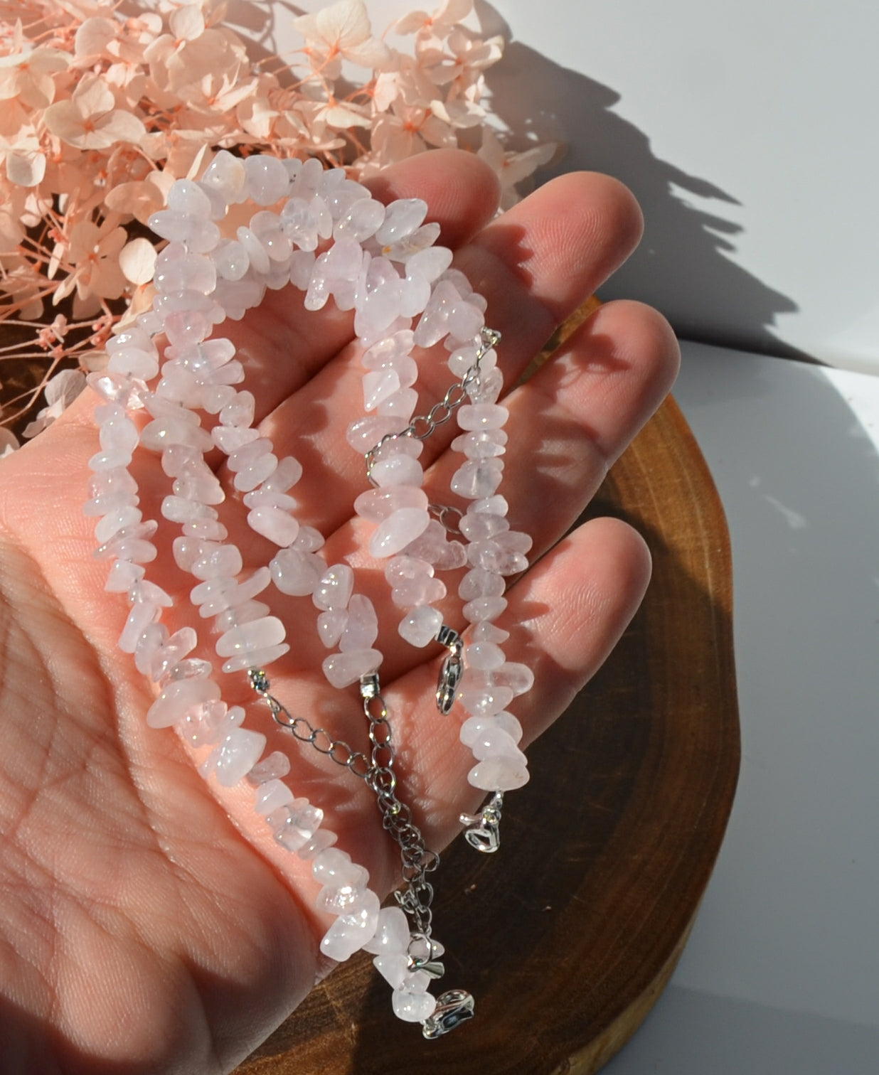 Rose Quartz Chip Clasp Bracelet