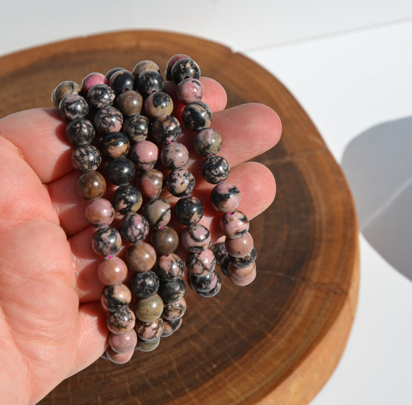 Rhodonite Bead Stretch Bracelet