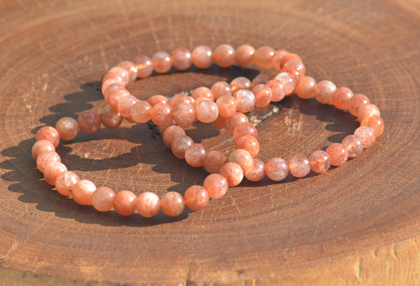 Natural Sunstone Bead Stretch Bracelet