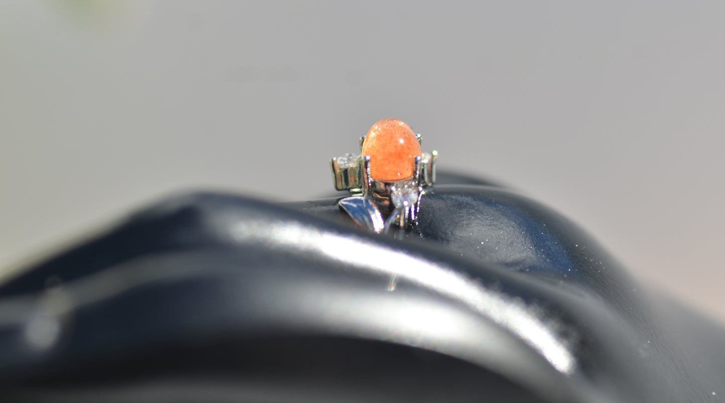 Natural Sunstone and CZ Adjustable Ring