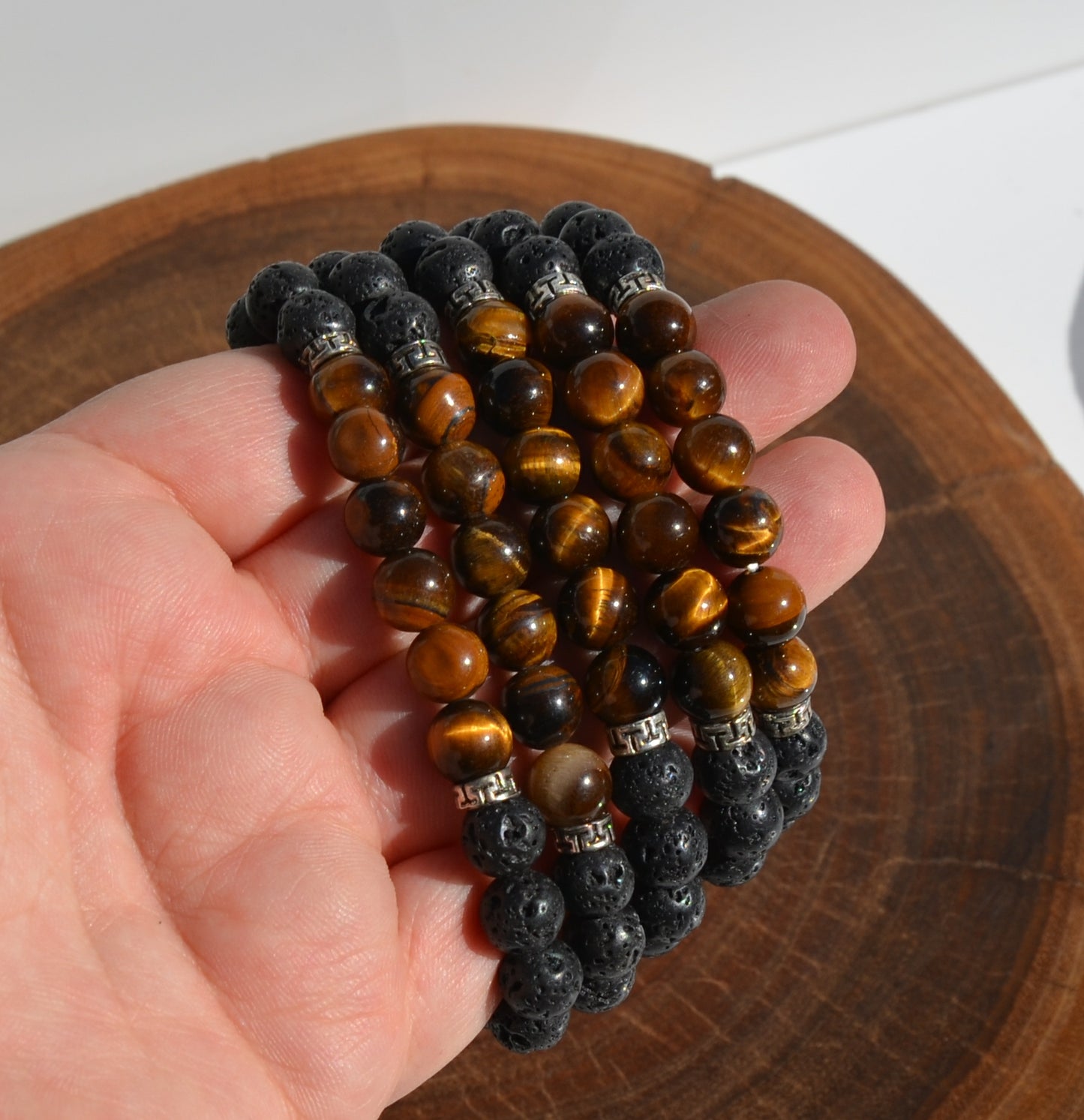 Tigers Eye and Lava Bead Stretch Bracelet