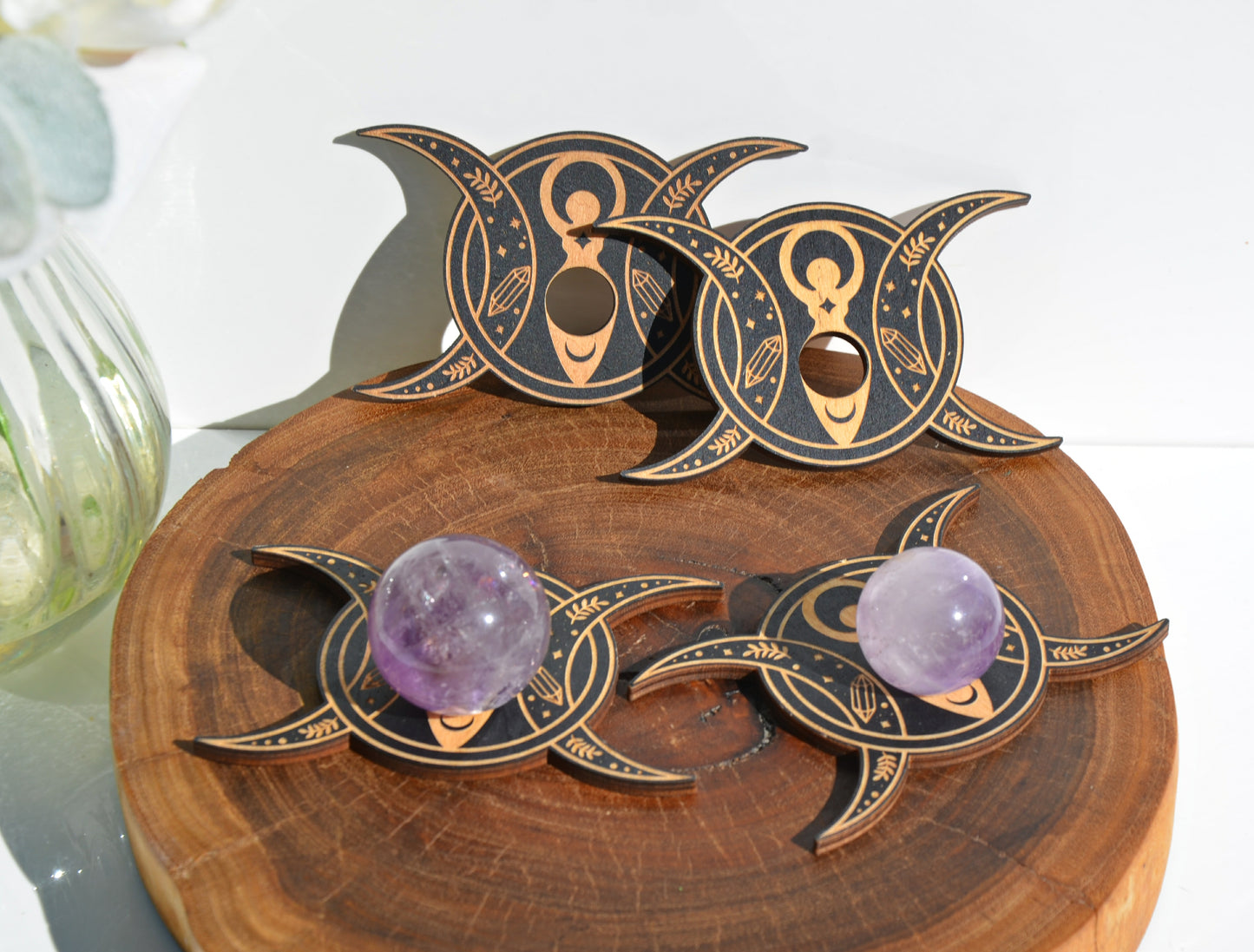 Triple Goddess Wooden Sphere Stand