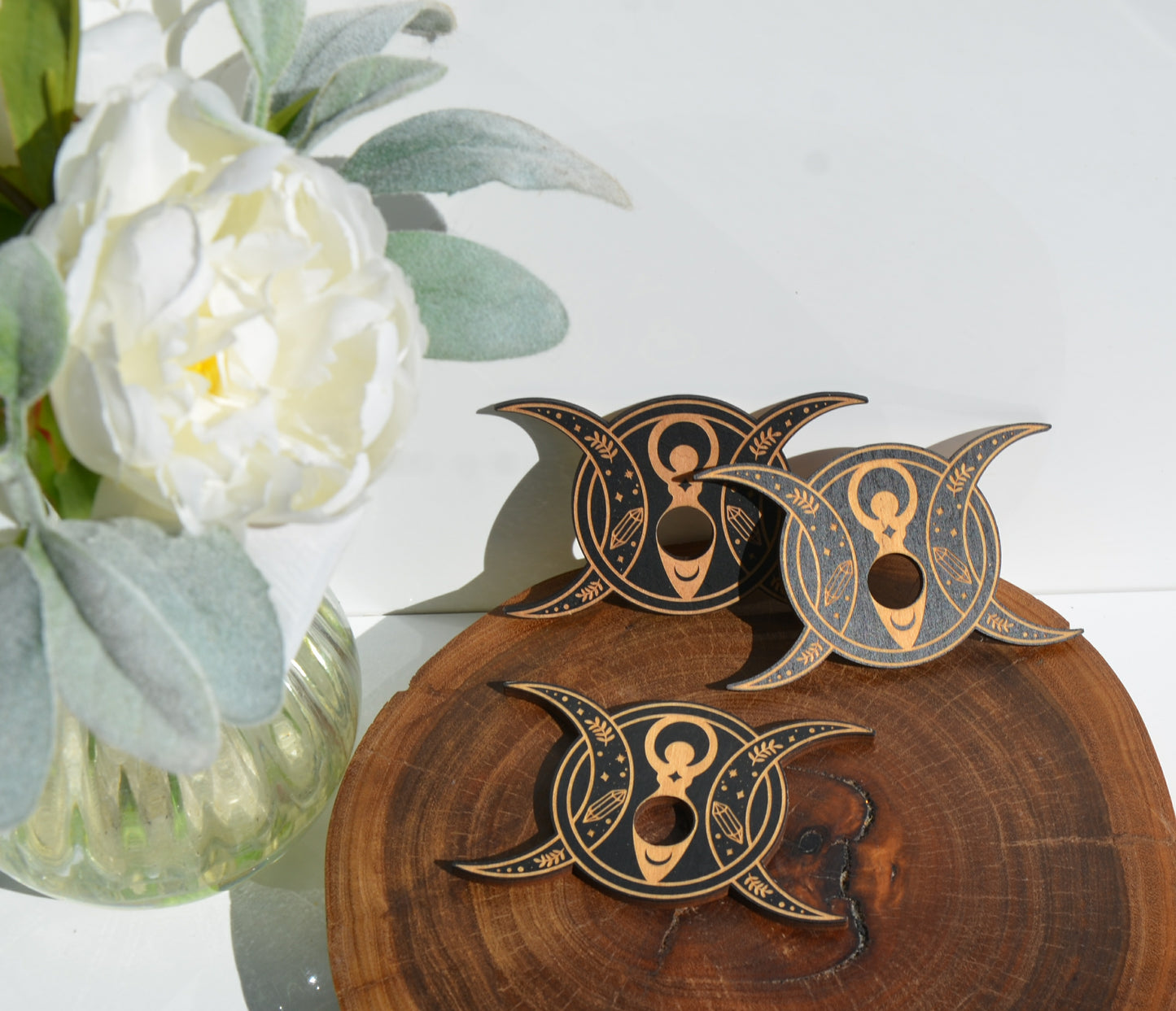 Triple Goddess Wooden Sphere Stand