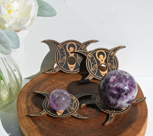 Triple Goddess Wooden Sphere Stand